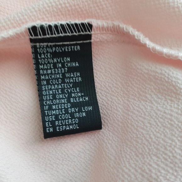 Unique Spectrum Blush Pink Peach Mesh Floral Lace Top Back Keyhole Baby Doll Top - Picture 10 of 10